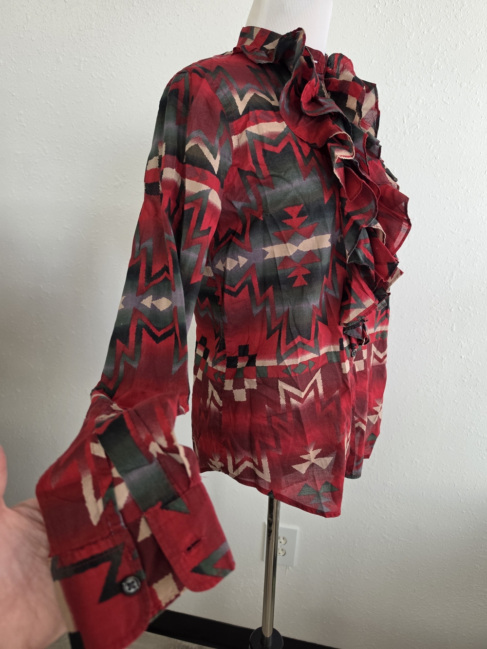 Lauren Ralph Lauren Western Aztec Ruffle Button Down Shirt S - Picture 6 of 9